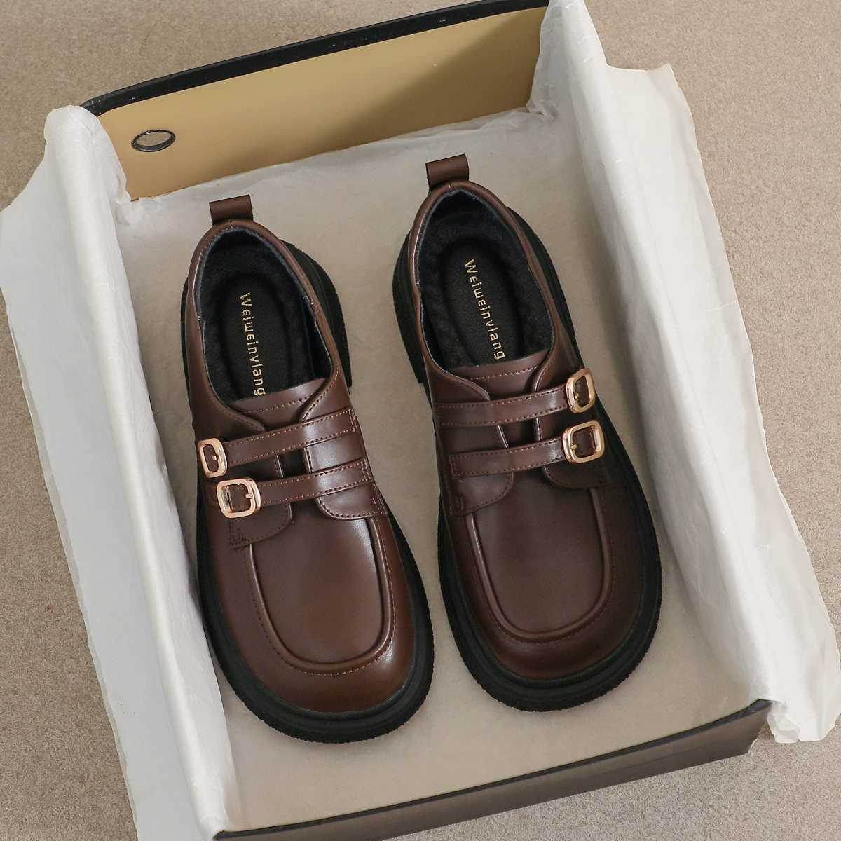 厚底乐福鞋一字带复古鞋子配裙子