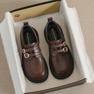 厚底乐福鞋女款2026新款加绒复古美拉德单鞋配裙子英伦棕色小皮鞋