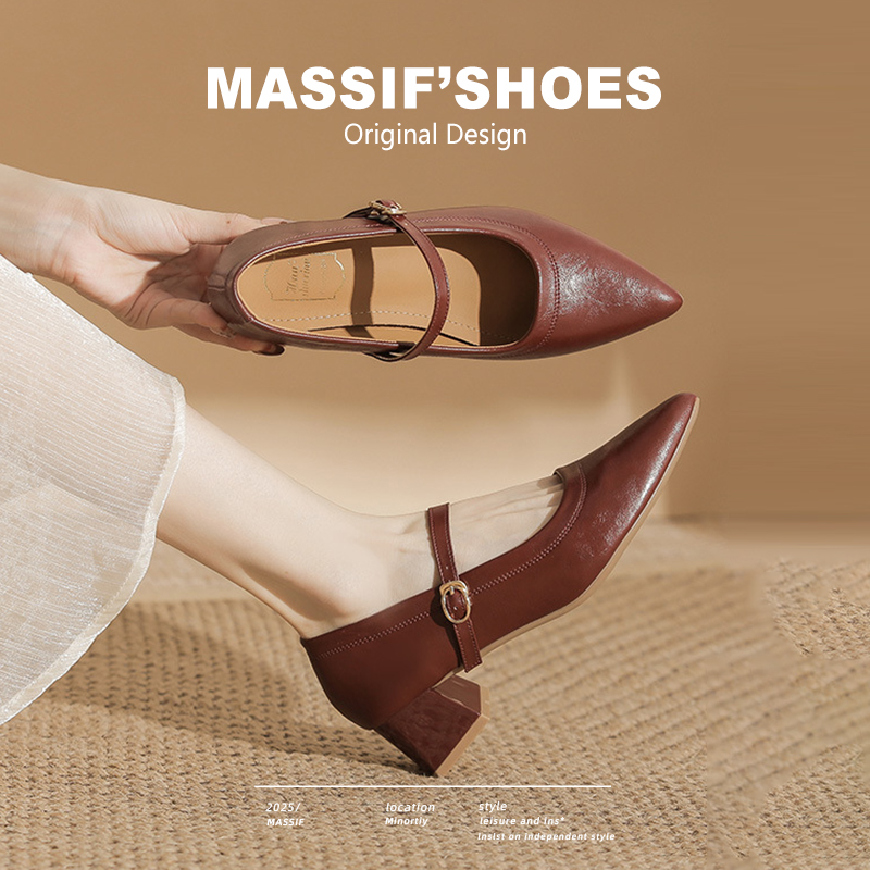 法式复古玛丽珍鞋女真皮尖头单鞋