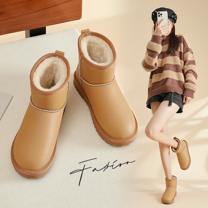 真皮雪地靴加绒加厚短靴防滑平底