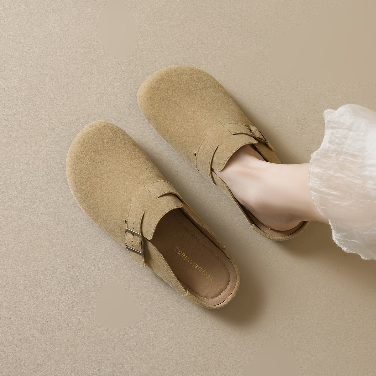 真皮厚底勃肯鞋女包头半拖鞋