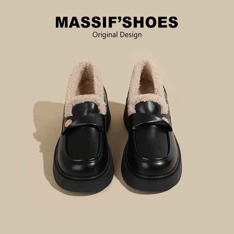 内增高一脚蹬小皮鞋小码单鞋女