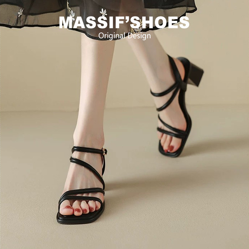 法式绝美凉鞋女夏季新款仙女风粗跟黑色气质配裙子不累脚高跟凉鞋