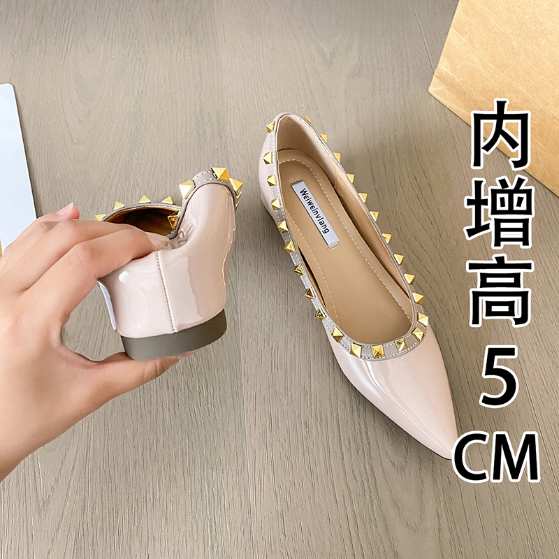 内增高单鞋女2025新款配裙子浅口小个子芭蕾尖头软底舒适平底鞋女