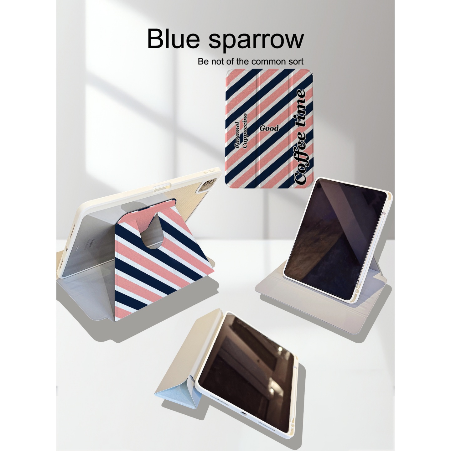 潮款斜纹咖啡英文苹果平板保护套适用iPadAir7新款360°旋转三折ipad11带笔槽13寸air6女11寸mini6保护壳pro