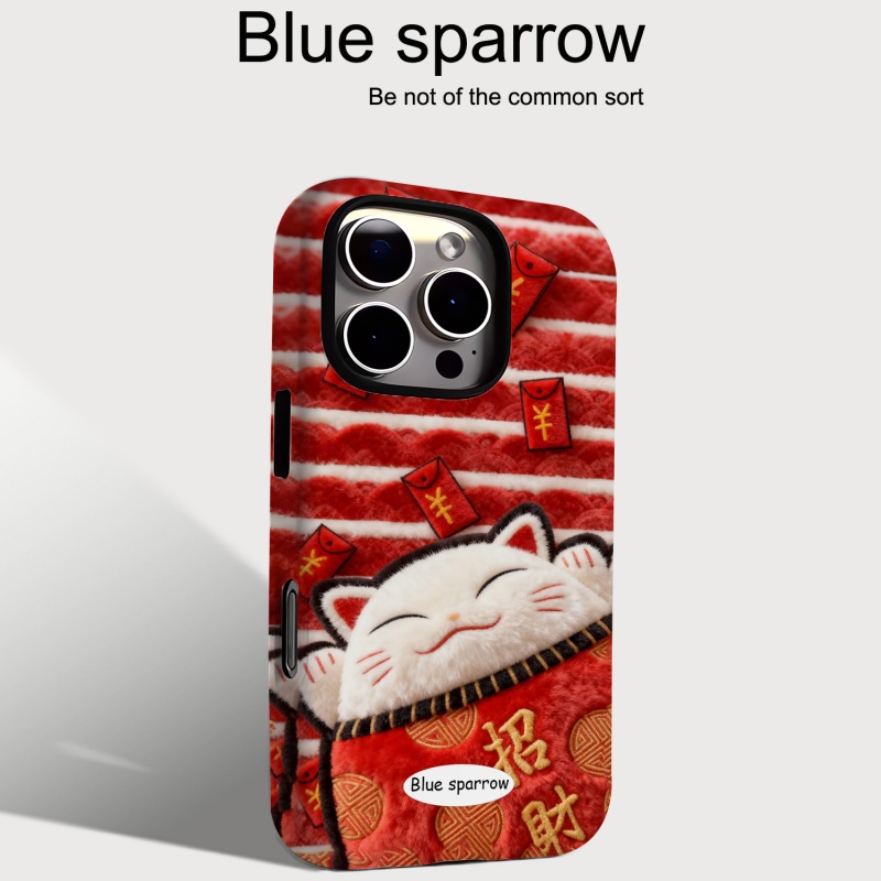 毛绒纹红包招财猫二合一菲林手机壳