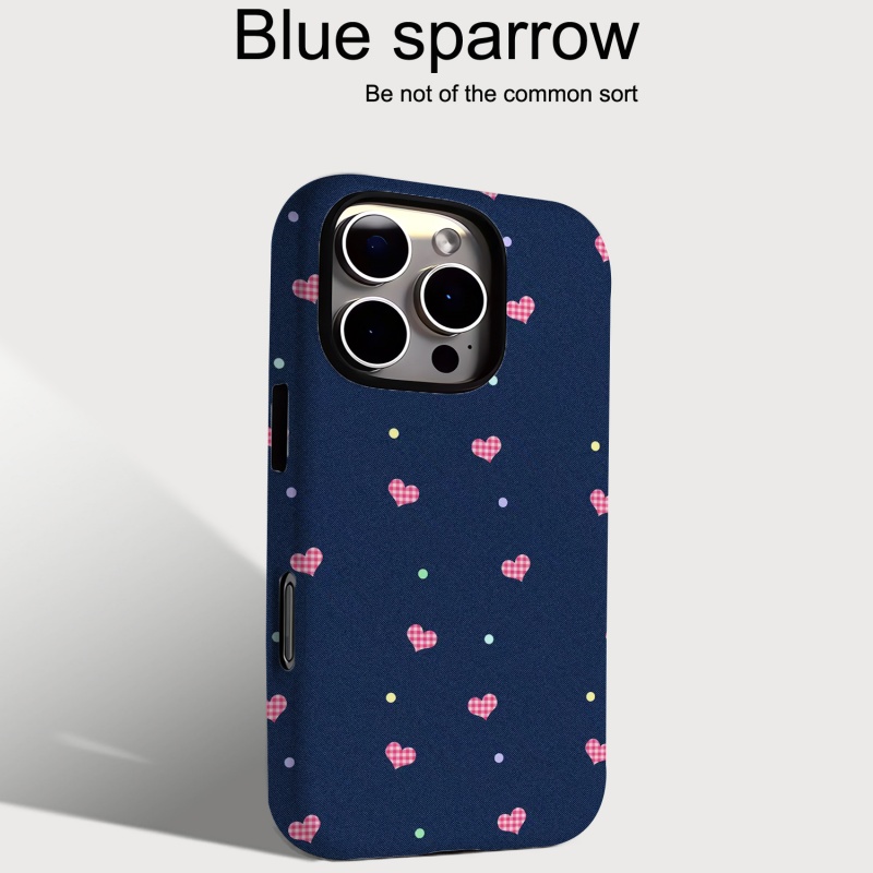 蓝底满屏红格爱心二合一菲林手机壳