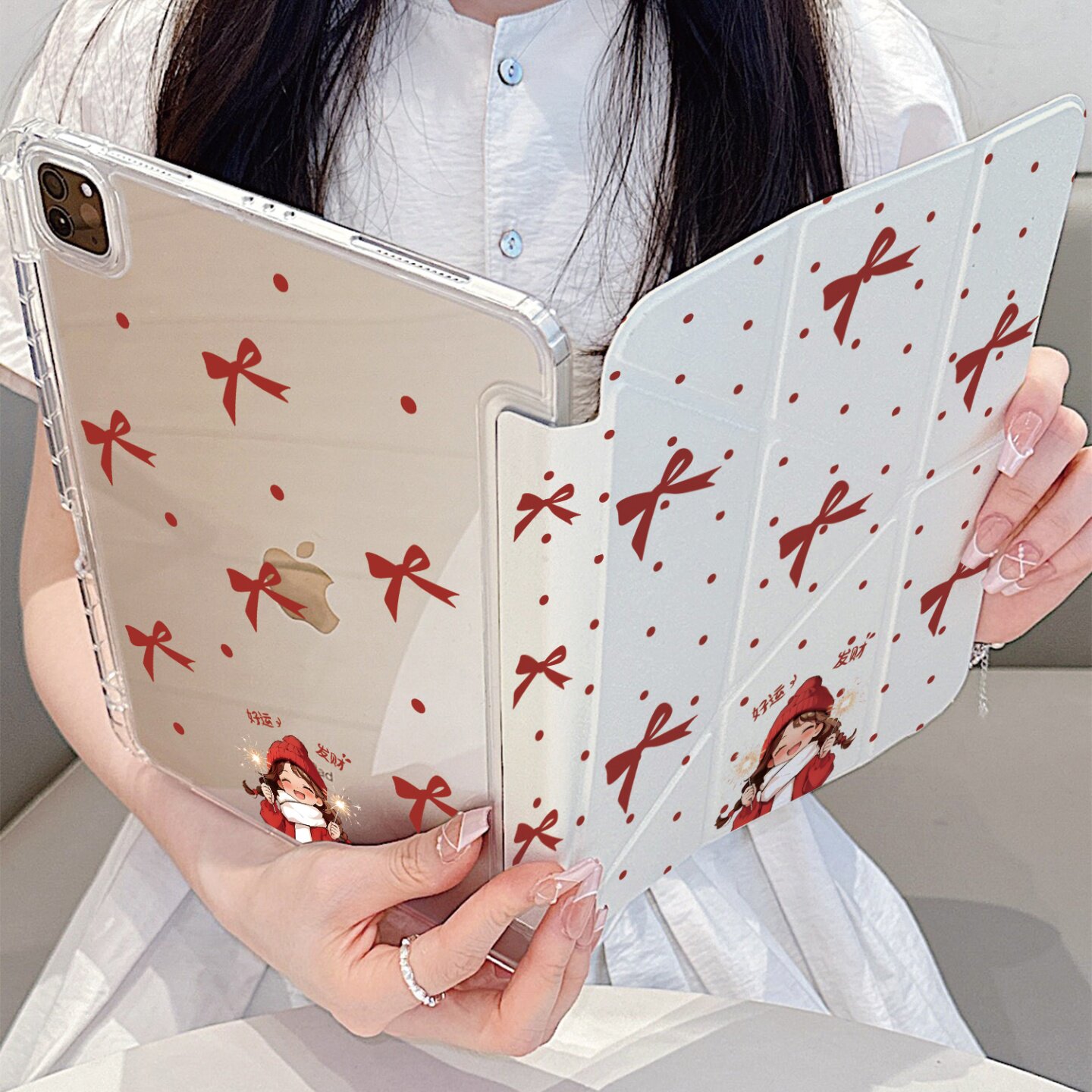 甜美波点烟花女孩Y折平板保护壳