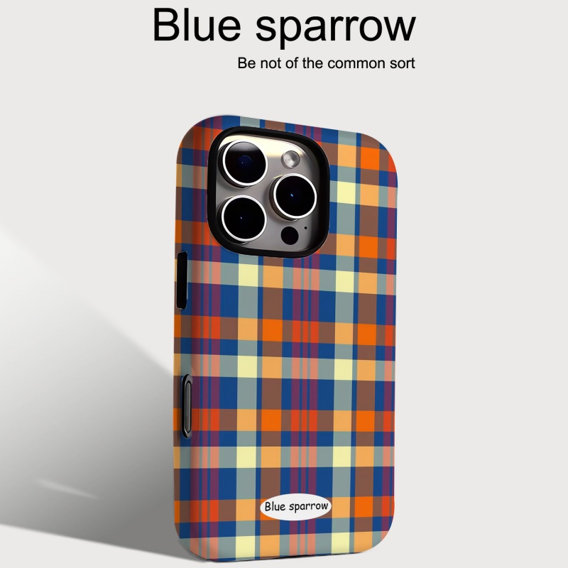 小众橙蓝格纹二合一菲林手机壳