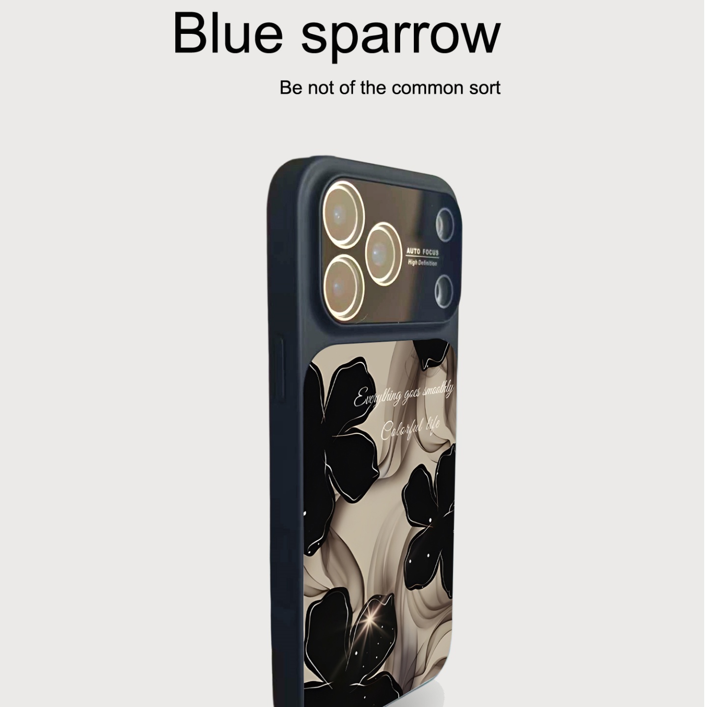 水墨黑色花朵镜头膜仿原玻璃壳