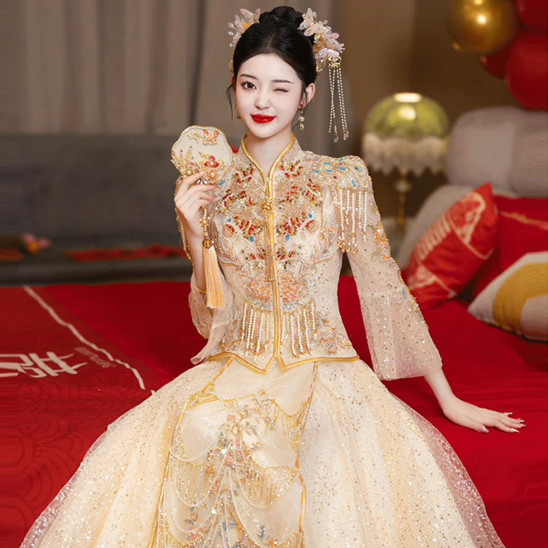 香槟色秀禾服新娘服2026年春夏新款中式婚纱结婚礼服金色秀和服女