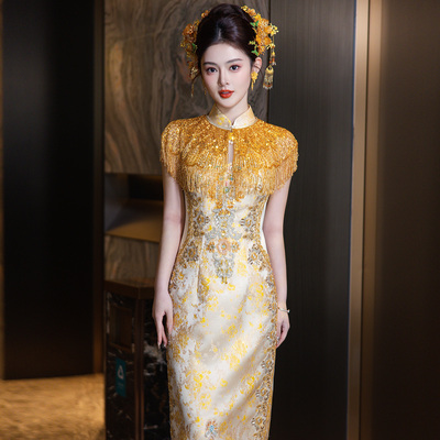 秀禾服婚服2026新款中式嫁衣夏季敬酒服新娘订婚结婚礼服金色旗袍