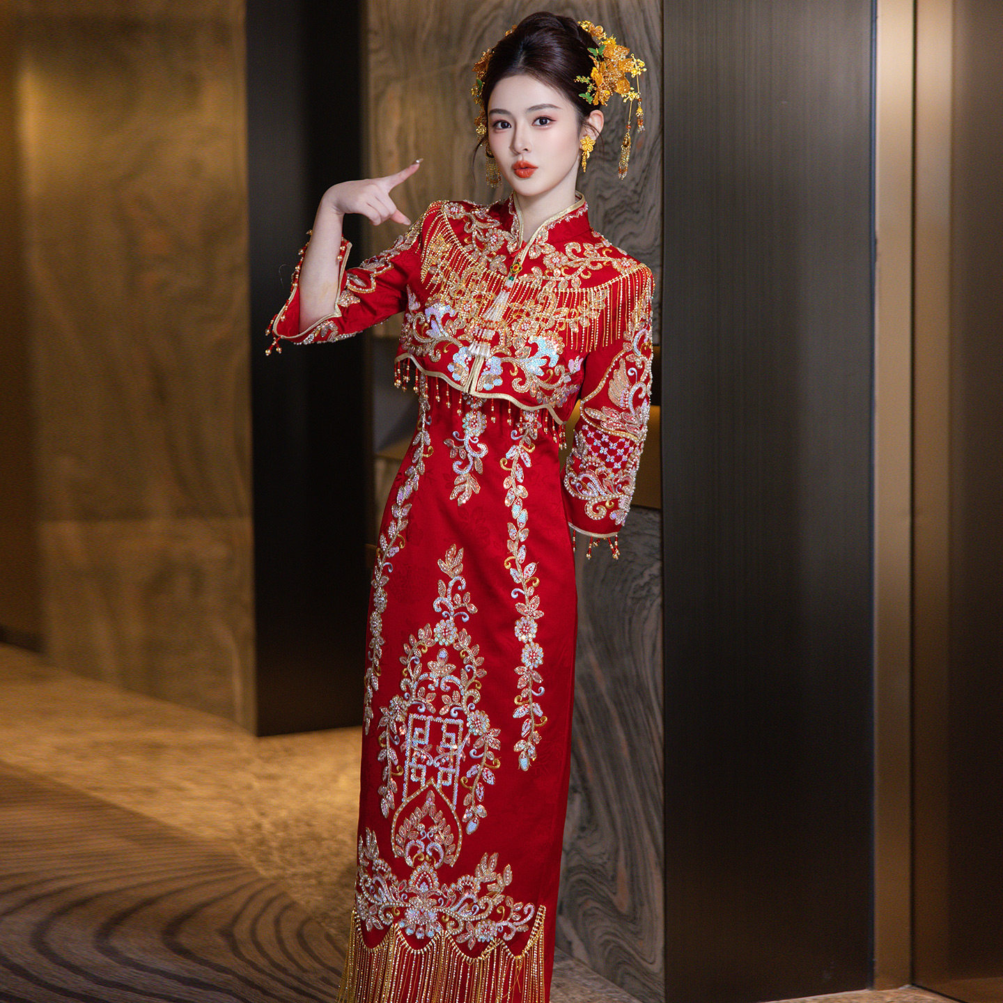 披肩旗袍2026年新款中式结婚嫁衣显瘦秀禾服新娘小个子奢华订婚服