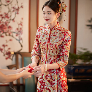 重工龙凤褂2026新款新娘直筒婚服中式结婚礼服大五福小个子秀禾服