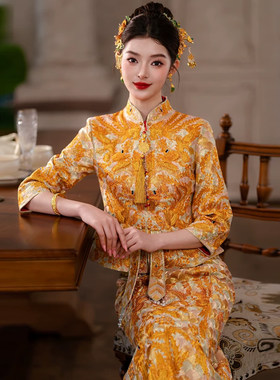 金色褂皇2026新款中式结婚嫁衣高端新娘婚服显瘦直筒小个子龙凤褂