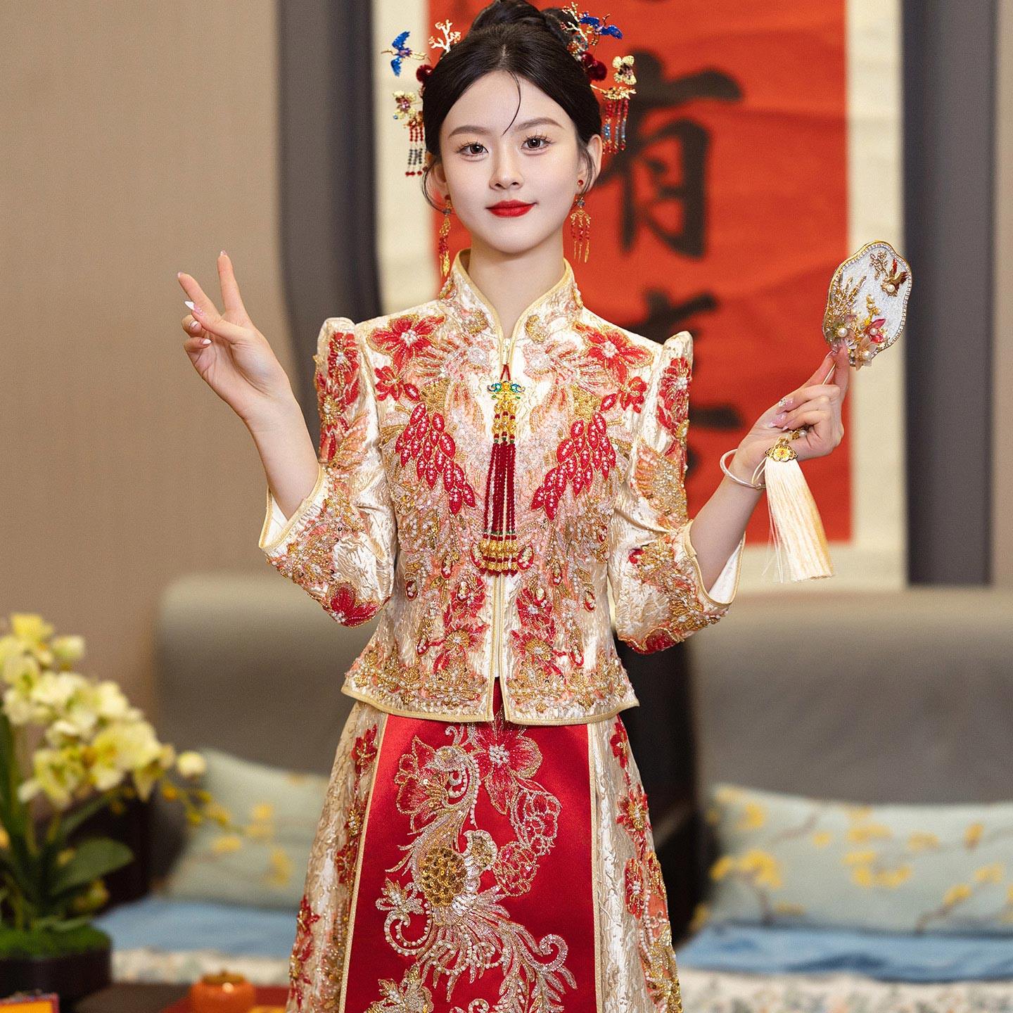 龙凤褂婚服2026新款中式结婚礼服订婚服小个子秀禾服直筒新娘服女