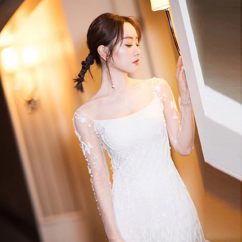 明星同款晚礼服2019新款韩系时尚镂空高贵宴会修身轻婚纱梦幻气质