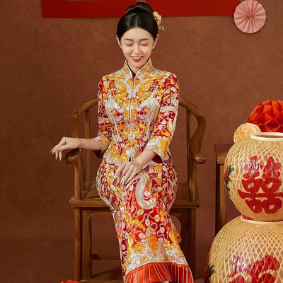 重工龙凤褂直筒秀禾服新娘