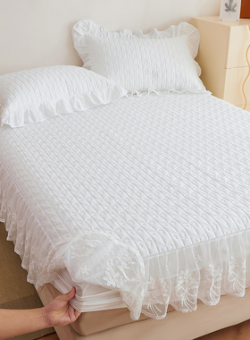 白色全棉床笠式床裙韩版公主风蕾丝花边床罩纯棉二合一全包床垫套