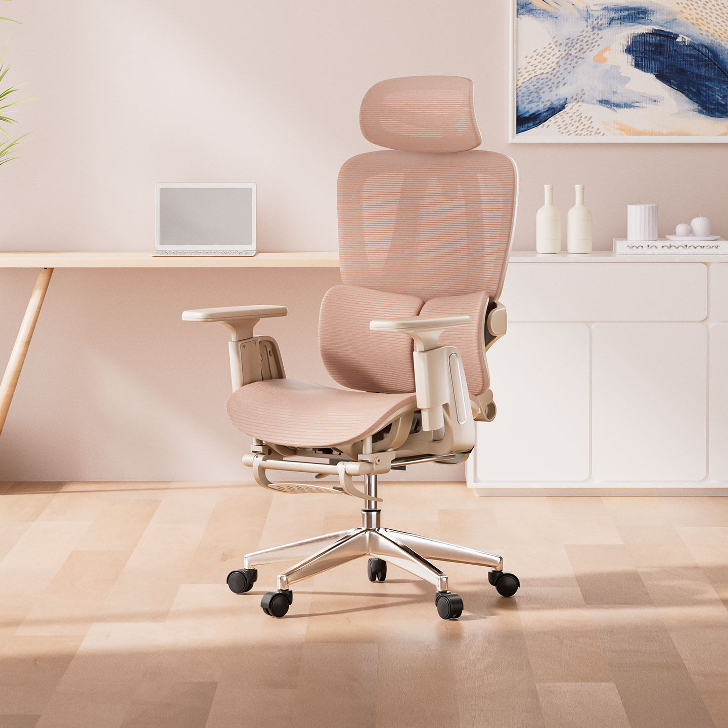 人体工学椅子家用舒适久坐女生护腰电脑椅宿舍游戏办公粉色电竞椅