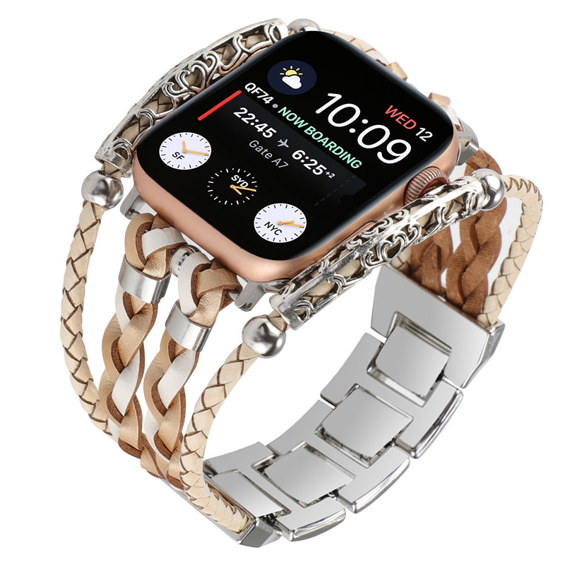 SUITABLE FOR IWATCH345678SE9 10 SMART WATCH BRACELET DAISY METAL LEATHER STRAP
