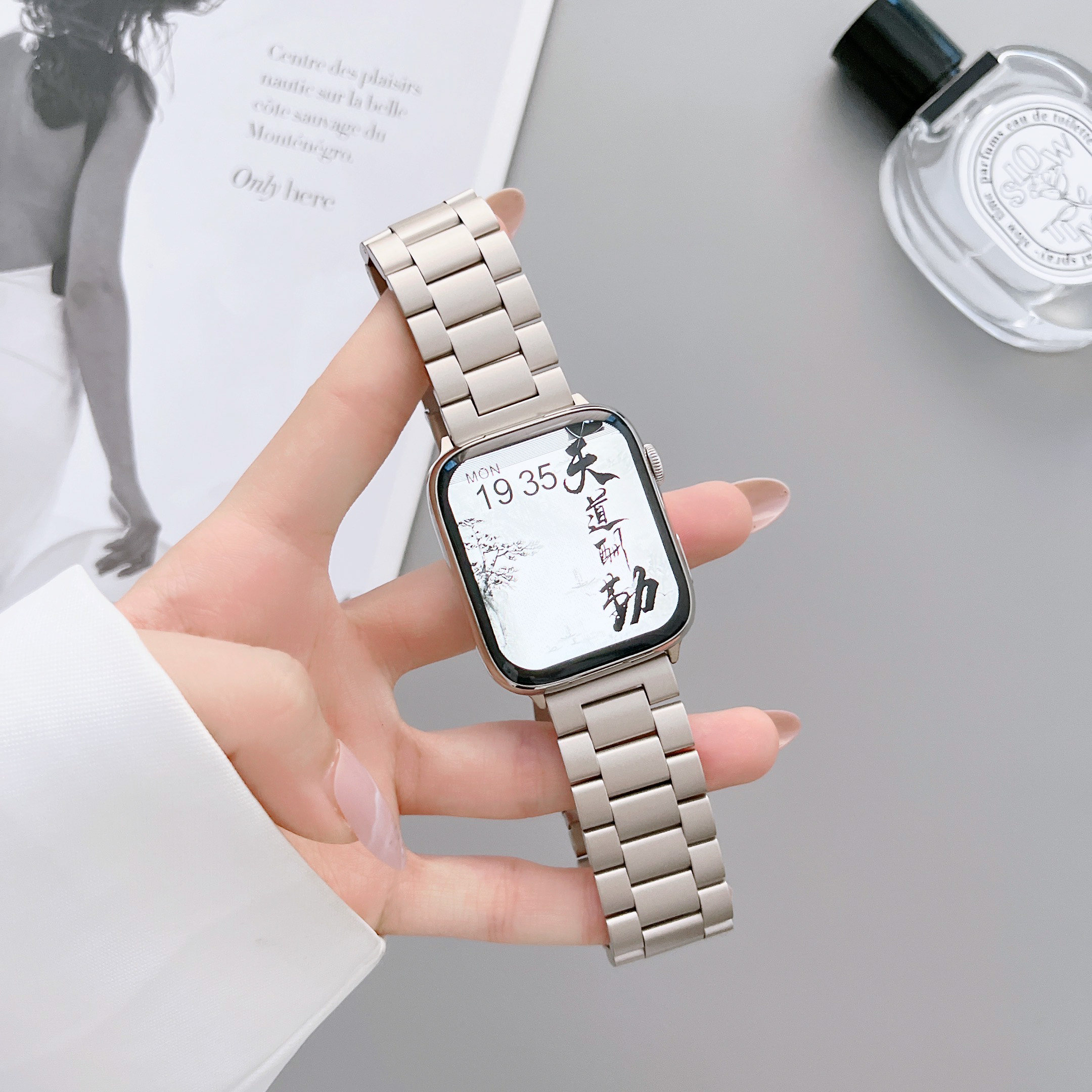 COMPATIBLE APPLE IWATCH234567 8SE SMART WATCH METAL STAINLESS STEEL STARLIGHT COLOR BAND