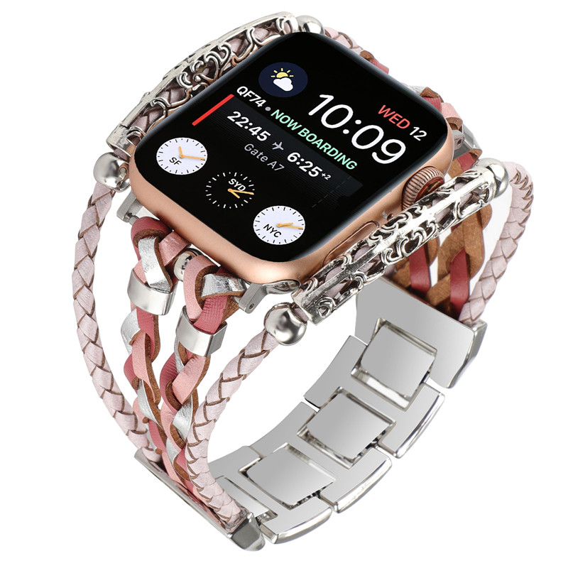 SUITABLE FOR IWATCH345678SE9 10 SMART WATCH BRACELET DAISY METAL LEATHER STRAP