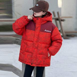 女童红色棉服冬季加厚儿童羽绒棉衣冬装女大童外套女孩棉袄本命年