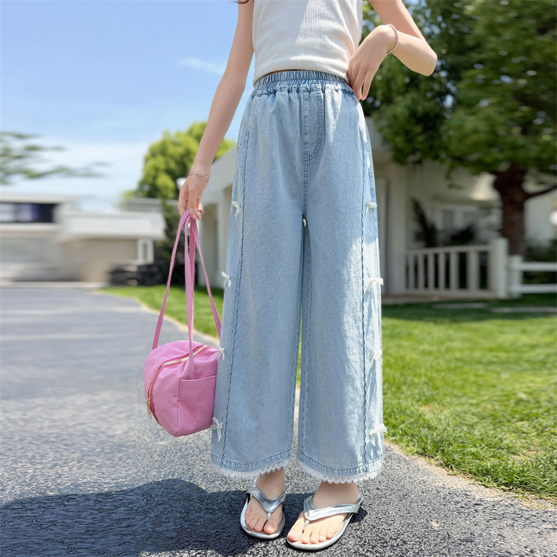 女童牛仔裤夏季薄款儿童阔腿裤图片