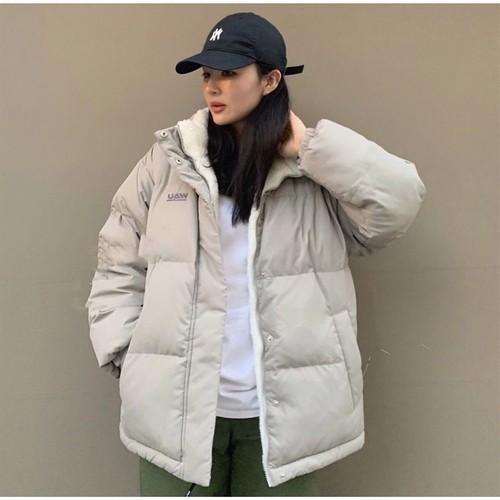 韩国whoau两面穿羊羔毛女羽绒服