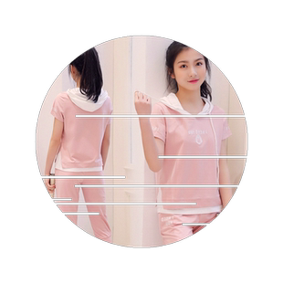 夏季韩版学生初中生女装七分裤少女孩运动套装短袖连帽卫衣女套装