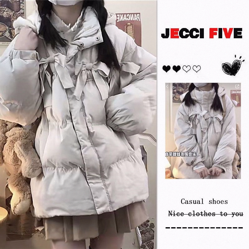 JECCIFIVE学院风甜美蝴蝶结连帽棉衣女冬加厚保暖面包服外套棉服 女装/女士精品 棉衣/棉服 原图主图