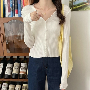 v领长袖针织开衫女上衣慵懒春秋2026新款韩版修身显瘦外穿ins毛衣