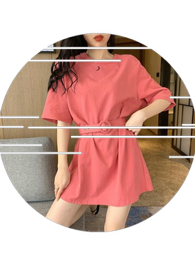 春夏女装韩版中长款宽松百搭收腰纯色短袖T恤连衣裙学生显瘦长裙