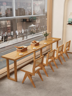 全实木矮吧台桌窄桌商用甜品店奶茶店桌椅咖啡馆靠窗长条桌子