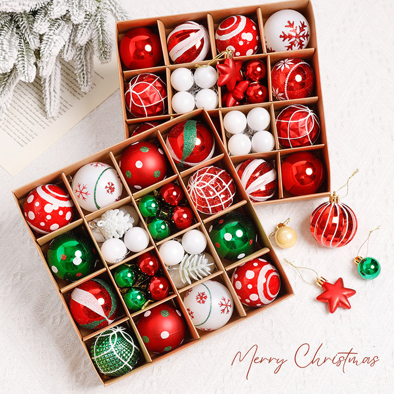 圣诞节装饰品彩绘圣诞光球42个礼盒套餐装扮布置圣诞树挂饰吊挂件