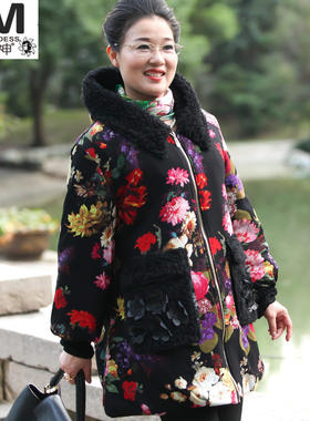 特大码胖女人花棉衣外套连帽肥婆