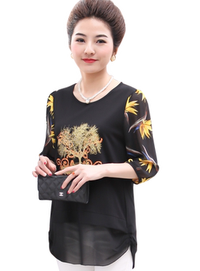加肥加大码胖子40岁雪纺衫妈妈装