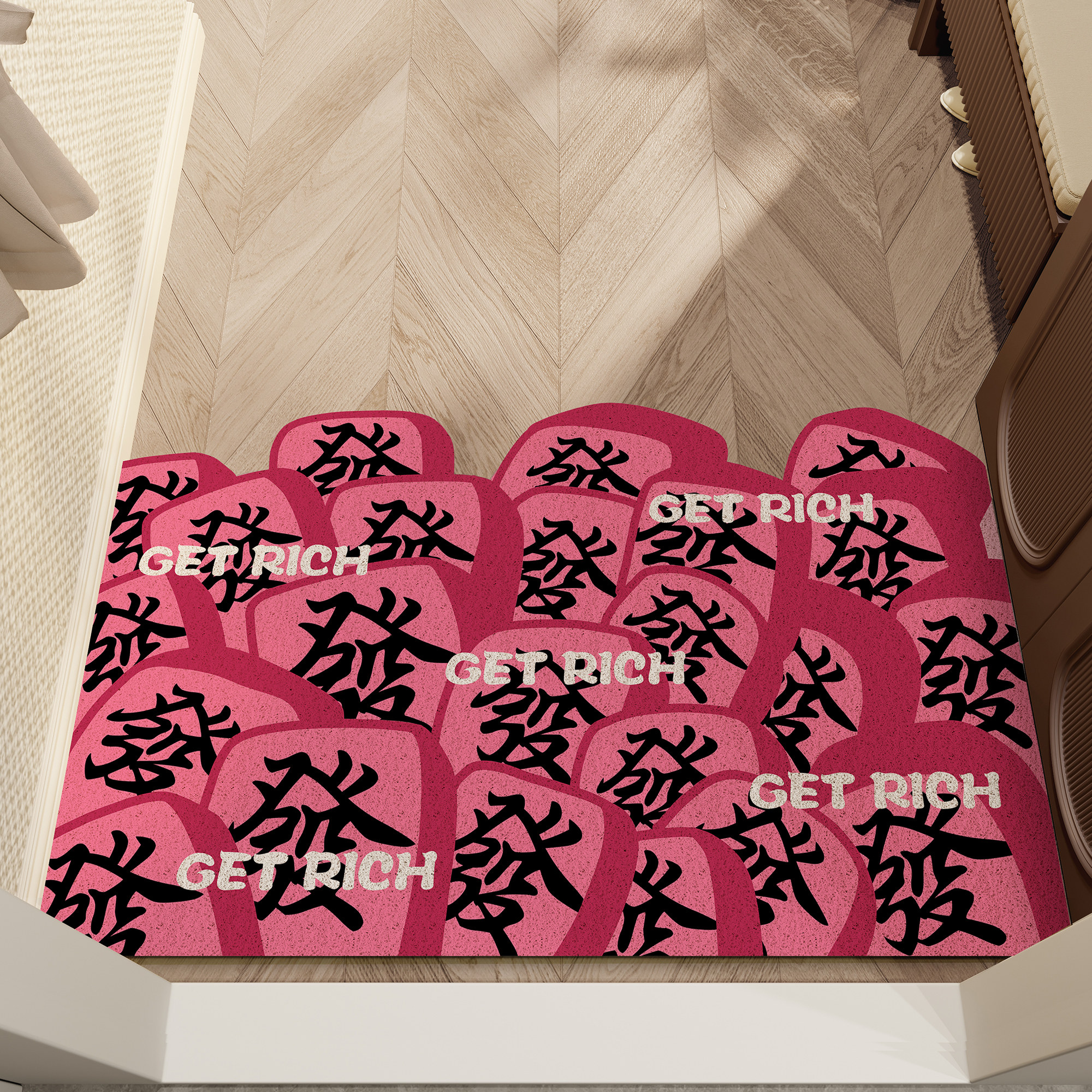 入户门地垫国潮麻将发财耐磨耐脏进门门口门垫丝圈可裁剪玄关地毯