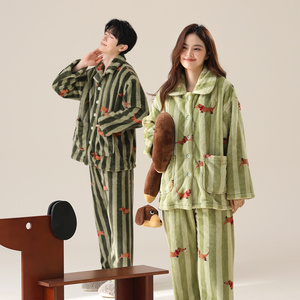 情侣睡衣秋冬款珊瑚绒冬天甜美搞怪一男一女冬季加绒加厚特家居服