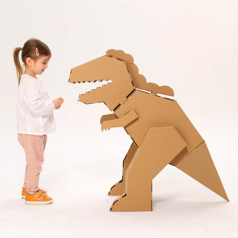 大纸箱恐龙立体拼图模型动物摆件上色幼儿园纸板diy手工拼装玩具