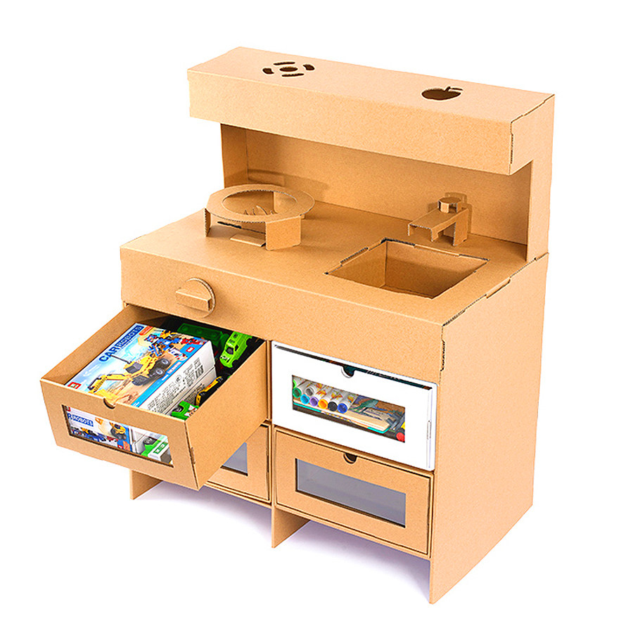 纸箱厨房纸板家具创意收纳柜纸盒过家家玩具儿童幼儿园手工diy