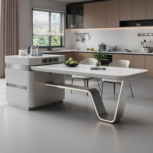 2025新款 龙抬头岛台餐桌一体家用导台现代简约岩板多功能倒台