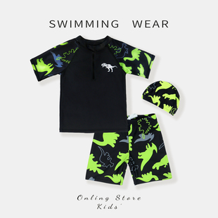 儿童泳衣男童2025新款 中大童专业防晒速干游泳衣 海边度假分体泳装
