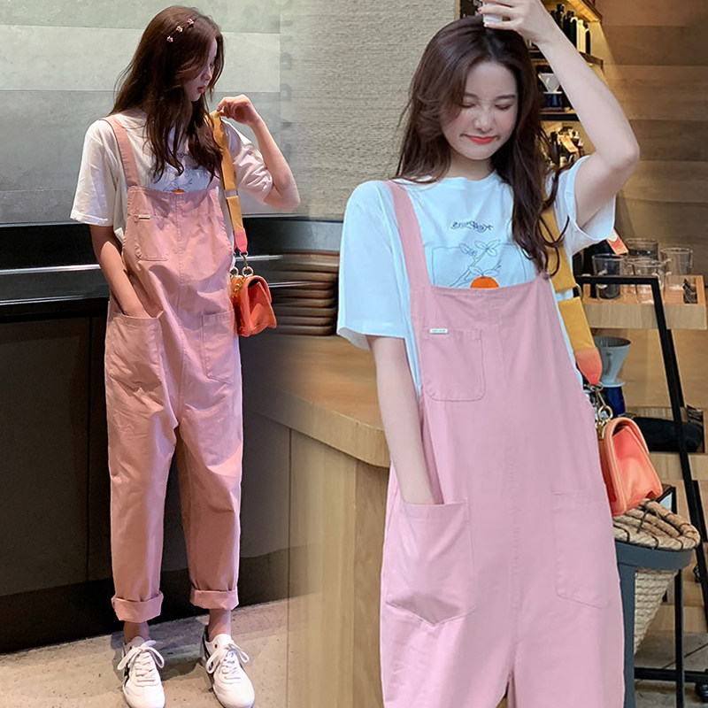 孕妇背带裤春秋款薄款外穿吊带裤上衣T恤夏季两件套春装套装夏装