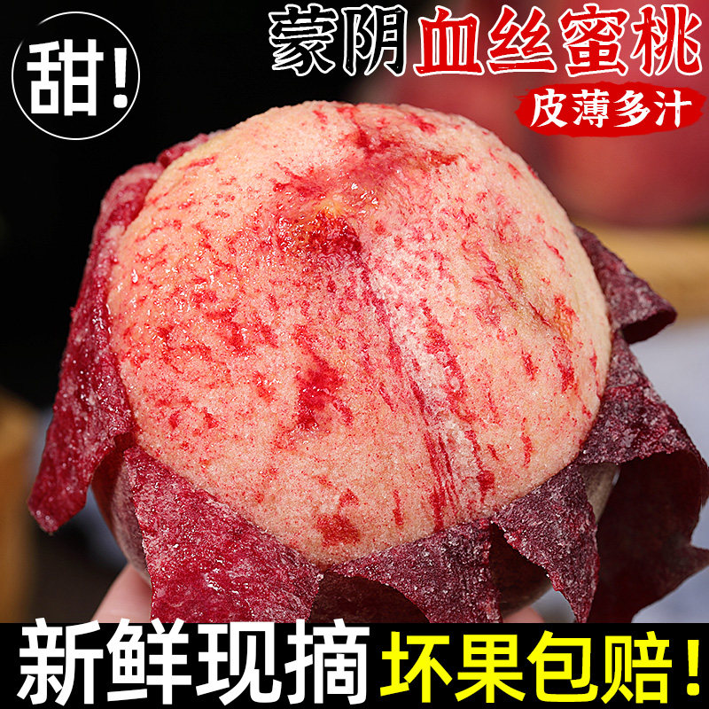 正宗蒙阴血丝蜜桃5斤新鲜水果当季现摘脆甜水密桃红肉毛桃子包邮