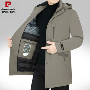 皮尔卡丹男装2026年新款冬季连帽加厚中长款羽绒服男士外套鹅绒服