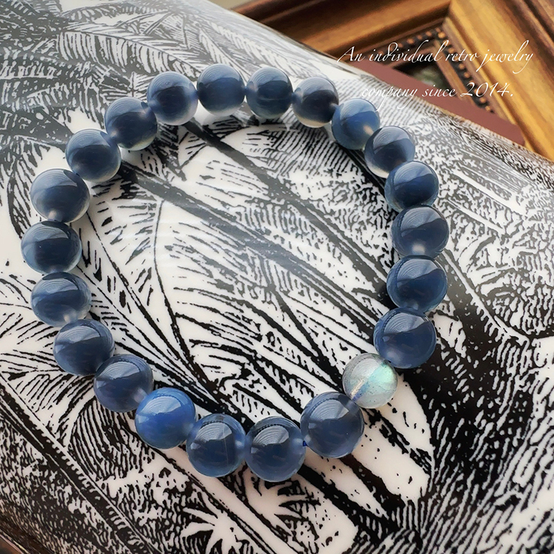 迷雾伦敦蓝玛瑙与月光石手链