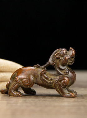 古玩铜器收藏瑞兽貔貅摆件实心独角兽茶宠茶玩茶道茶艺装饰摆件