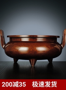 铜香炉摆件大明宣德炉家用寺庙佛堂祠堂祭祀用品香具官帽炉紫铜炉